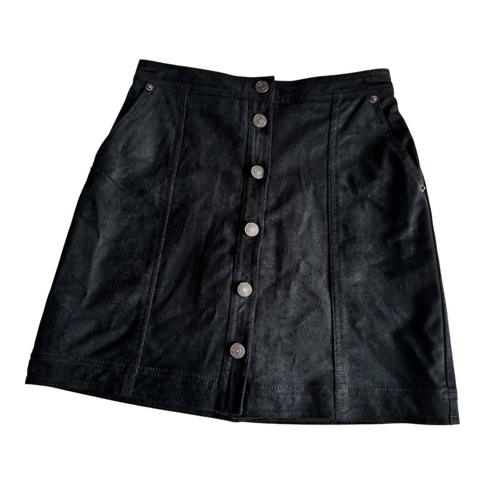 Abercrombie & Fitch Black Faux Suede Button Up A-Line Mini Skirt Womenโs XS